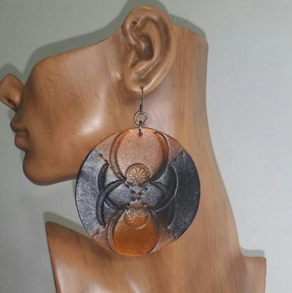 Hand-Made Leather Round Earrings